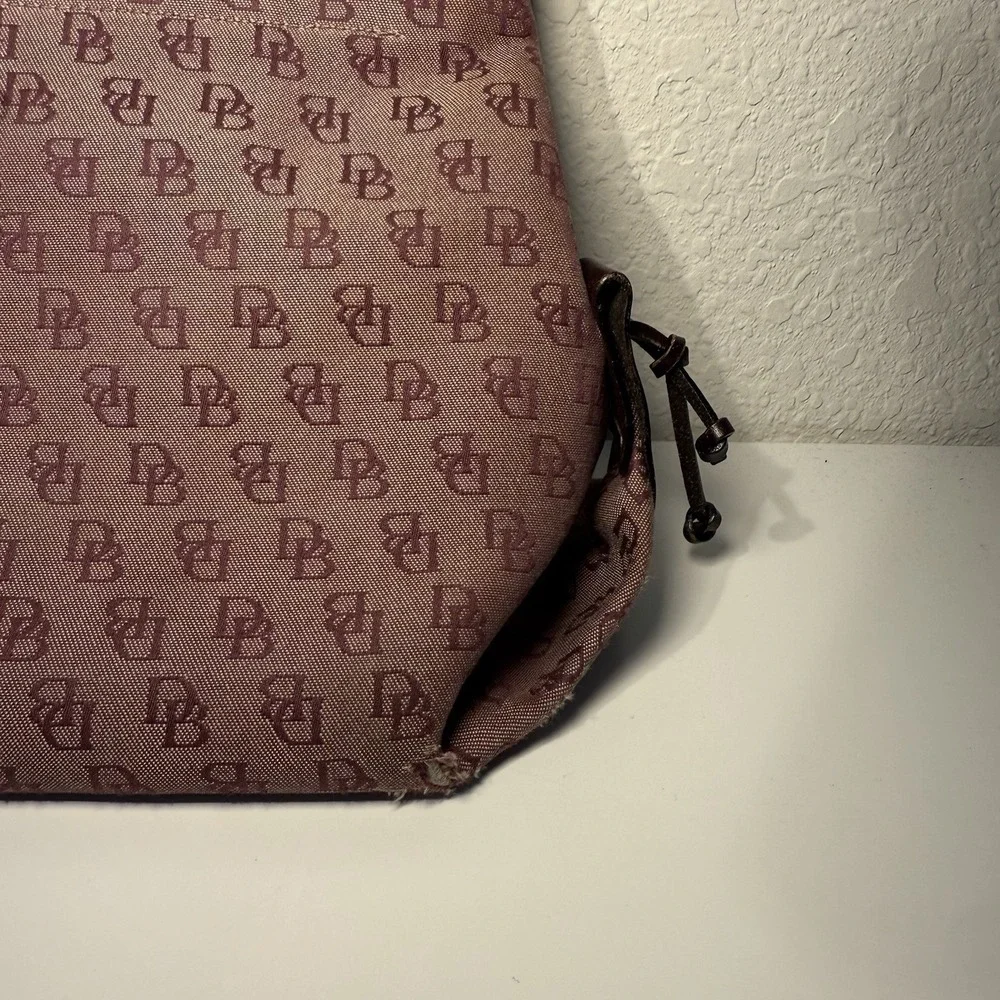 Dooney & Bourke Signature Canvas Satchel Logo Bag Double Leather Handles Tassels